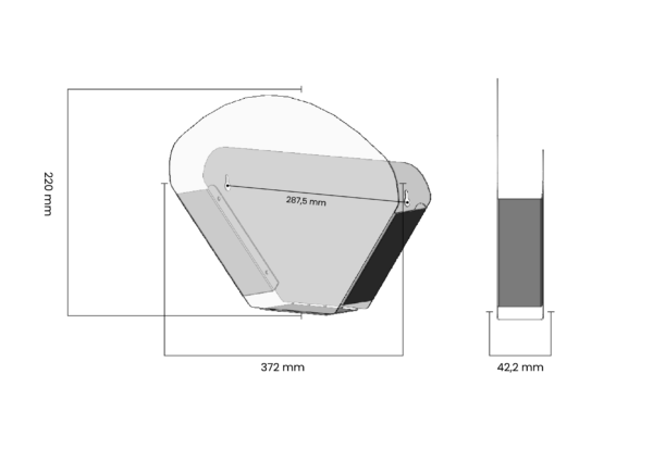 Drawing of bag holder with dimensions shown.