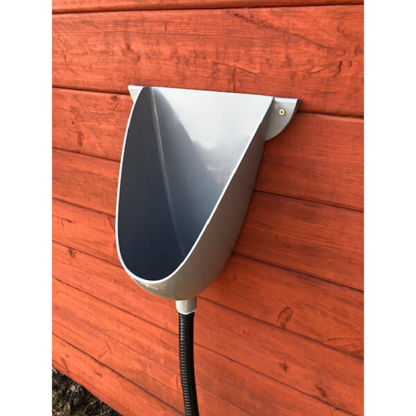 Waterless urinal installed on shed wall