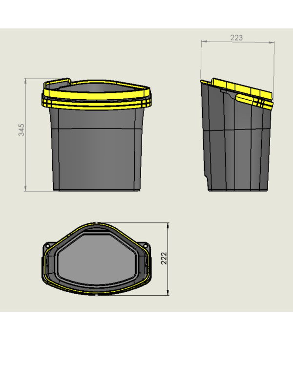 Dimensions of the Separett Tiny solids container