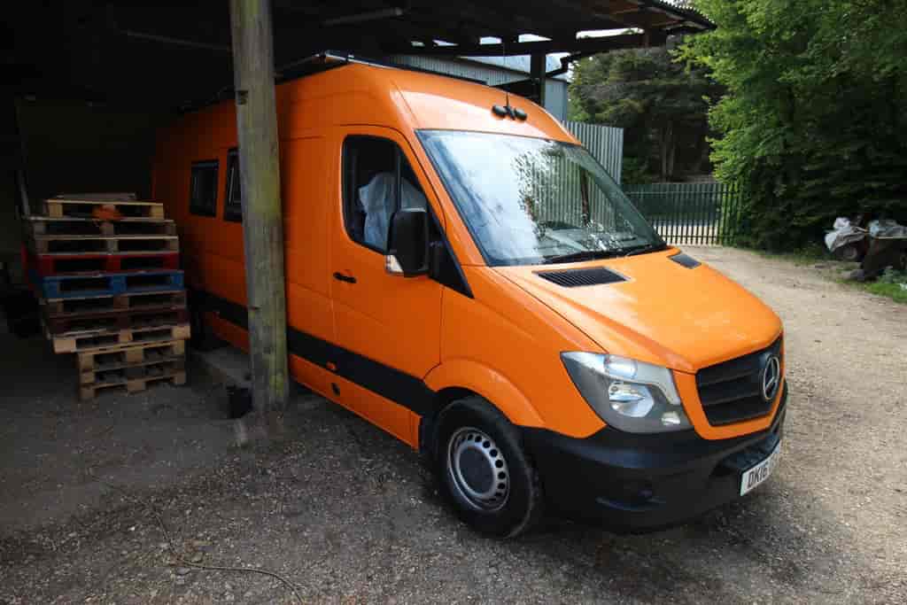Orange van from outside
