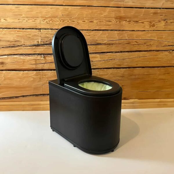 Ekohytte freezing toilet in black, with lid open