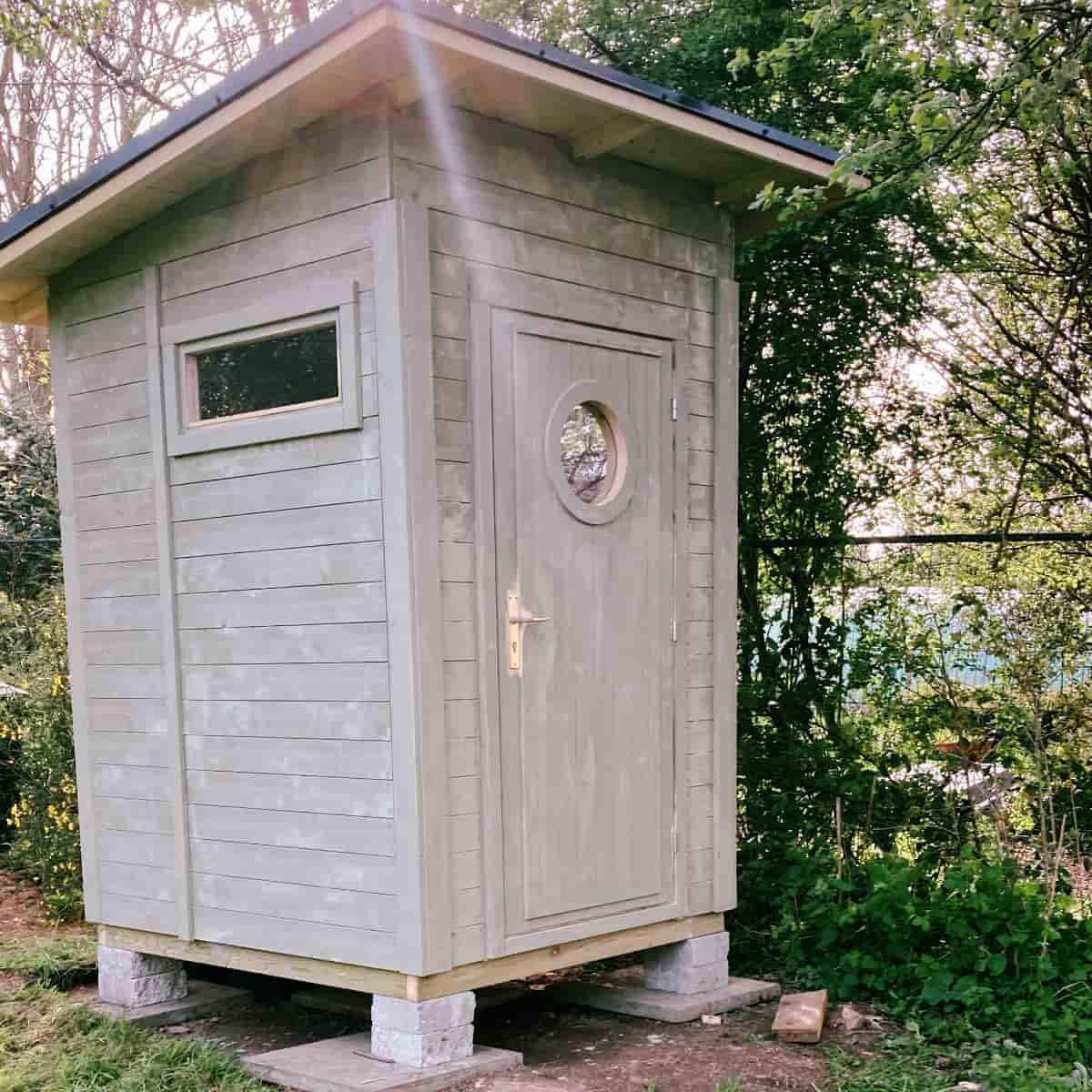 Front view of the WooWoo Loo GT Single composting toilet installed at Herstmonceaux Scots