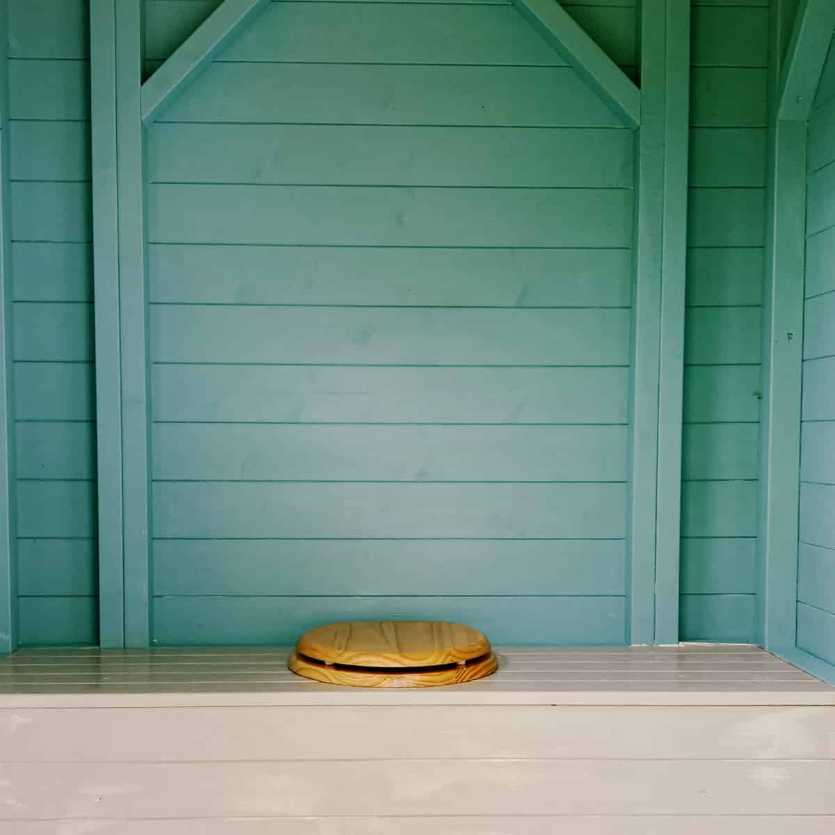Inside (painted) of the WooWoo Loo GT Single composting toilet installed at Herstmonceaux Scots