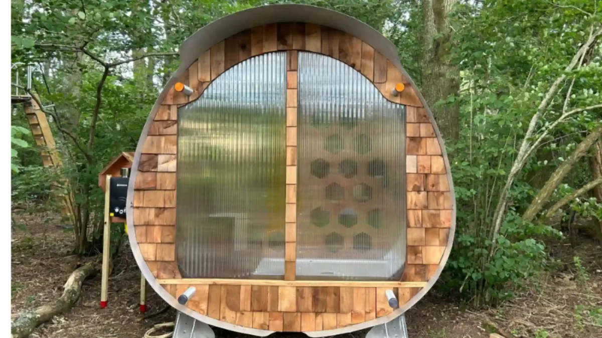 The shower unit at Strawberry Lane Tree Tents site.