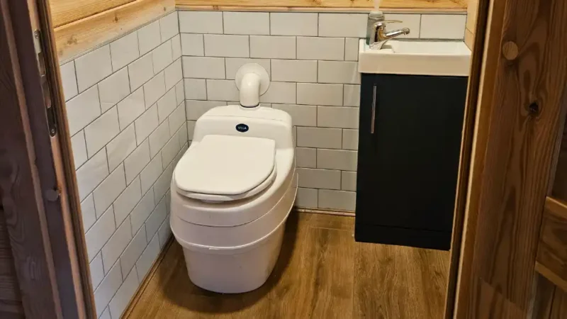 Separett Villa waterless toilet installed in a cabin for homeschooling