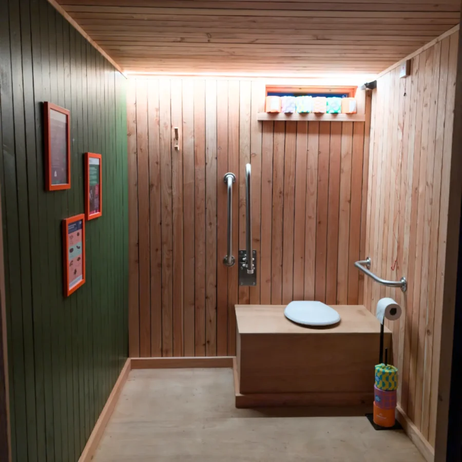 Inside of the composting toilet building at RHS Wisley